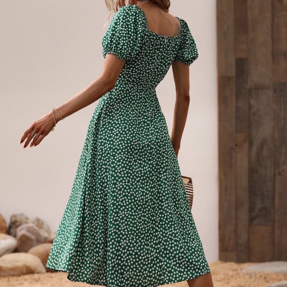 Bohemian Floral Print Puff Sleeve Midi Dress - Picture 5 of 13